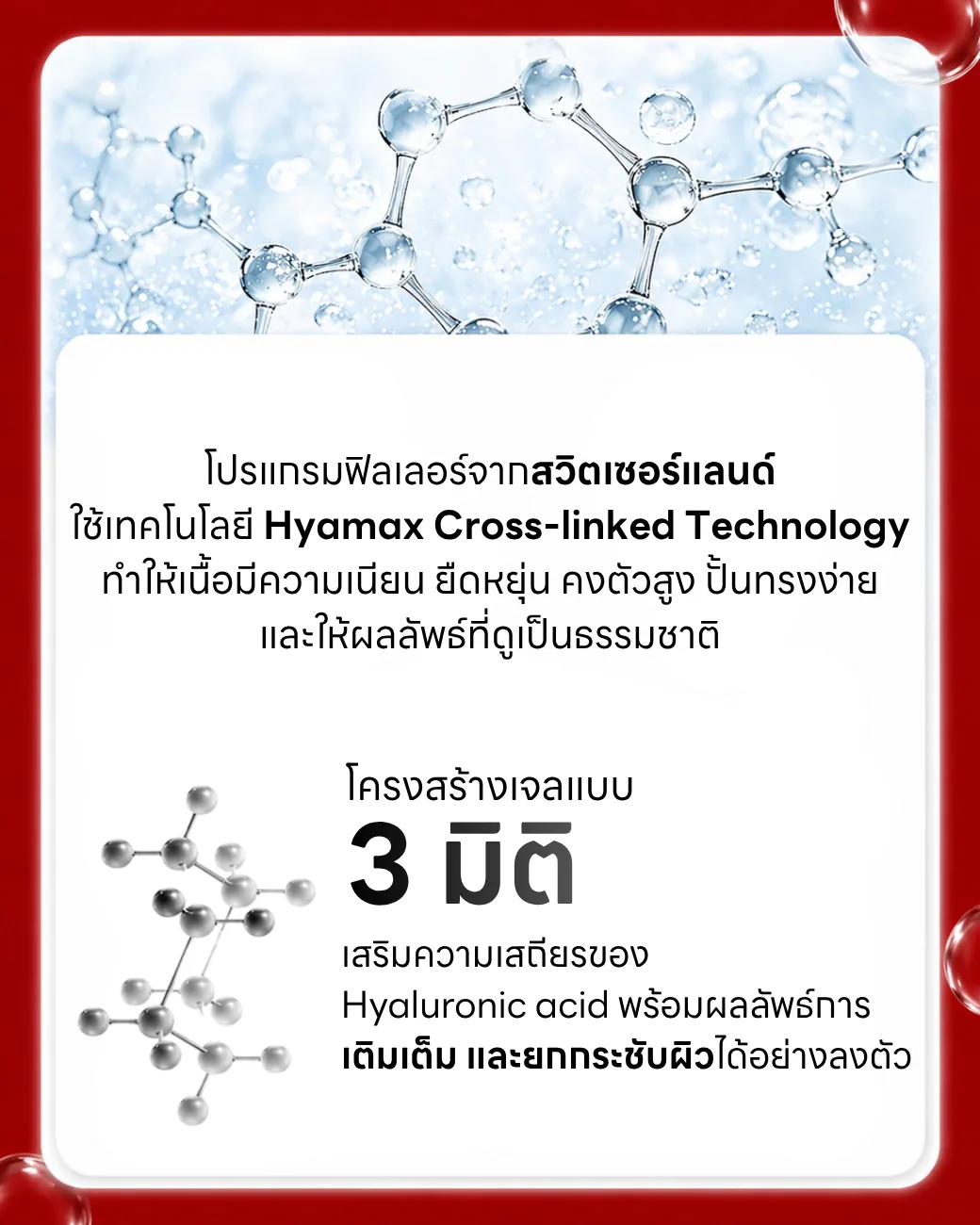 Hyamax cross-linked technology infographic for Swiss HA filler