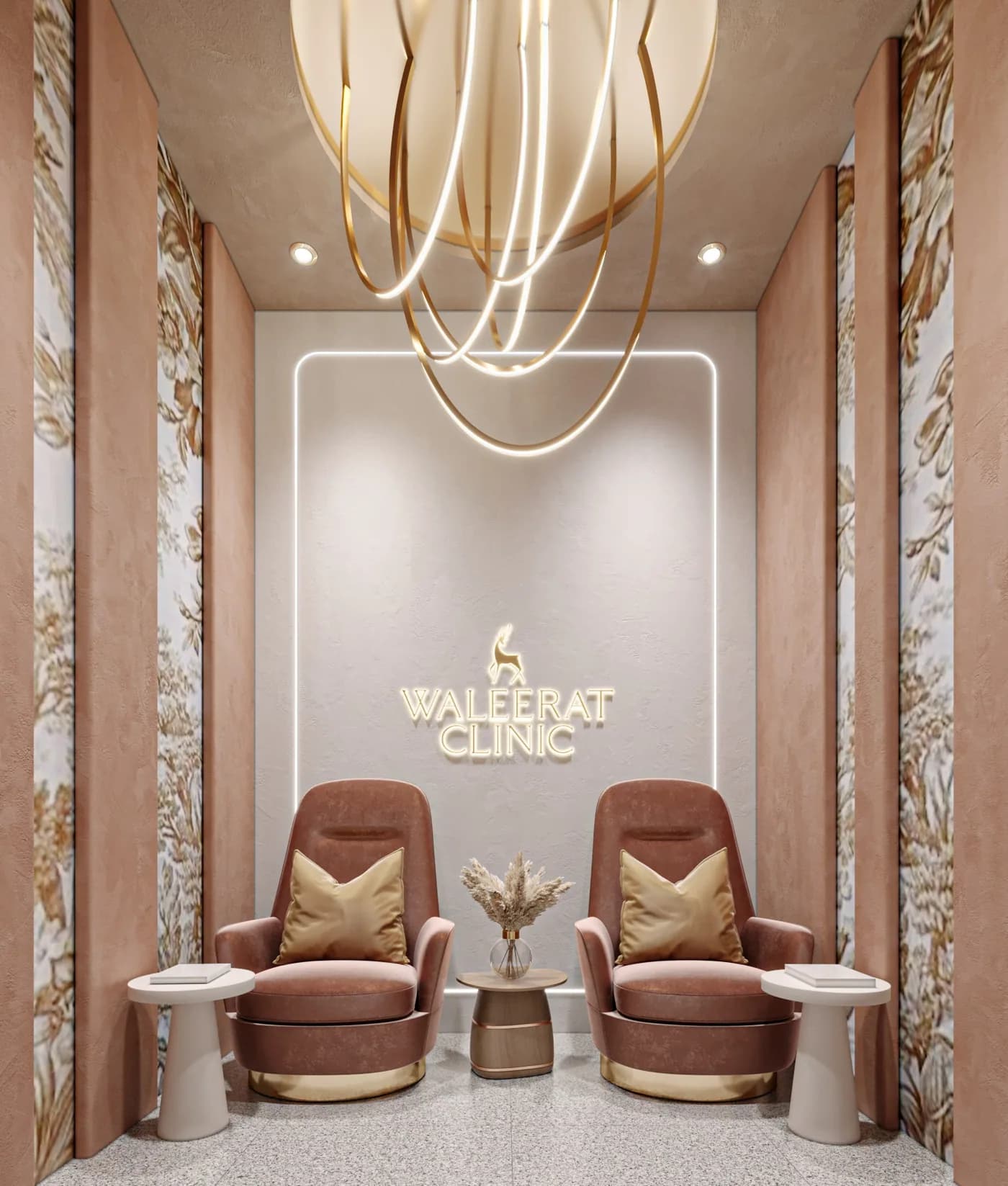 04 vip lounge armchairs stag logo pampas grass