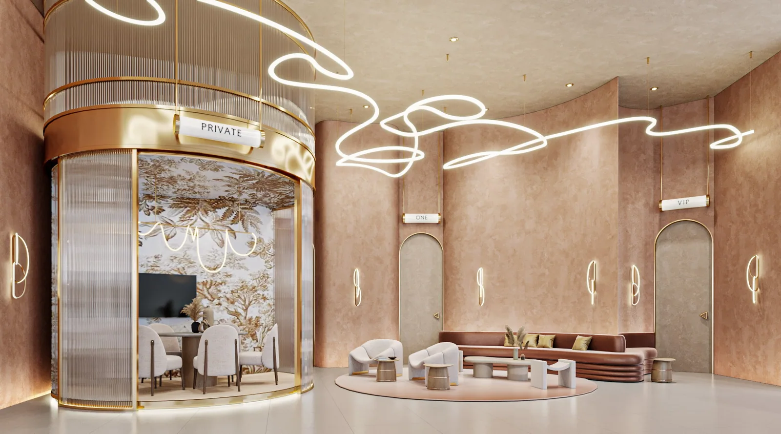 05 private rooms vip corridor neon line ceiling